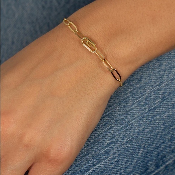 Adina Eden Jewelry - ADINA EDEN Pave Safety Pin Paperclip Bracelet - Gold